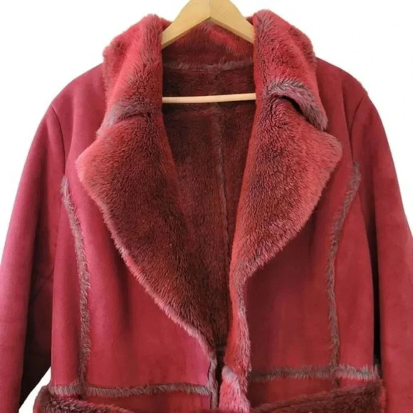 EM Studio London Suede Faux Fur Penny Lane Long Sleeve Belted Fall Winter Coat. - Picture 4 of 15